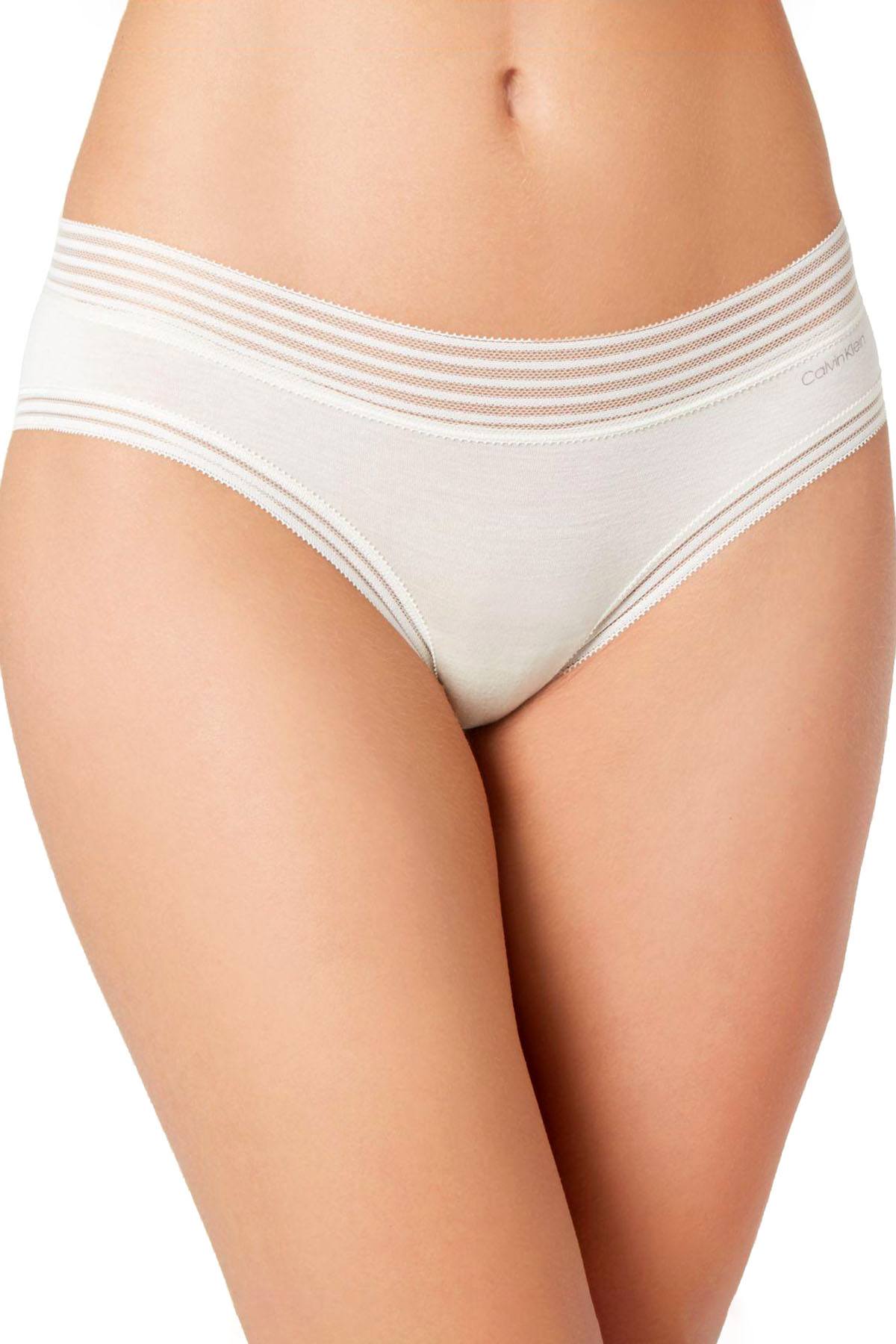 Calvin Klein Striped Waist Hipster in Ivory