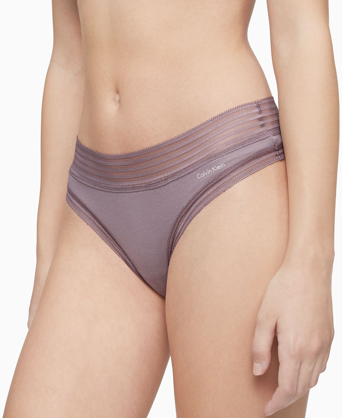 Calvin Klein Striped-waist Thong Underwear Qd3670 Plum Dust