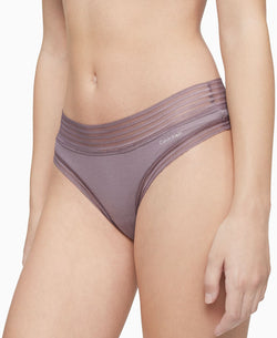 Calvin Klein Striped-waist Thong Underwear Qd3670 Plum Dust thumbnail 1