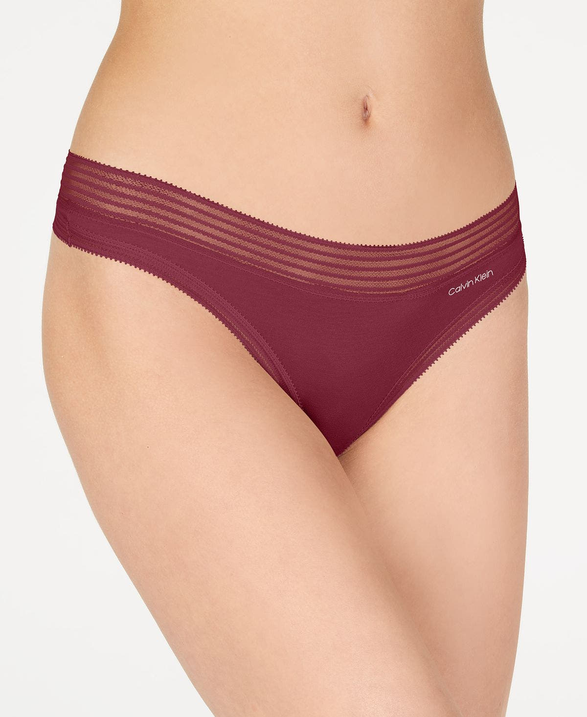 Calvin Klein Striped-waist Thong Underwear Qd3670 Raspberry Jam