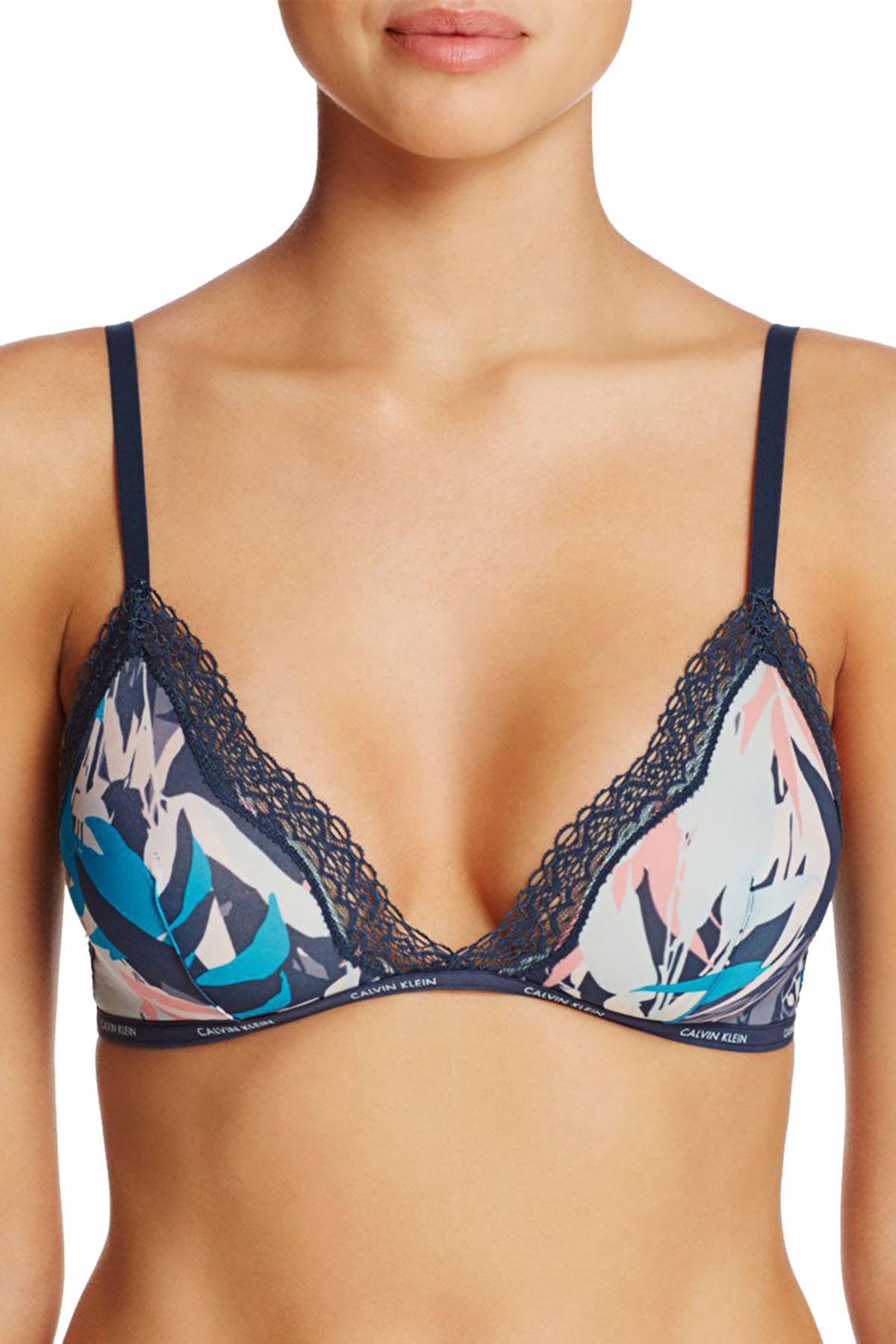 Calvin Klein Sublime-Printed Sheer Marquisette Lace-Trim Bralette