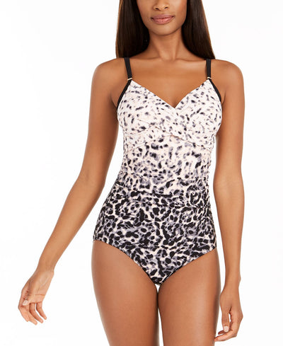 Calvin Klein Twist-front Tummy-control One-piece Swimsuit New Nectar Ombre Jaguar