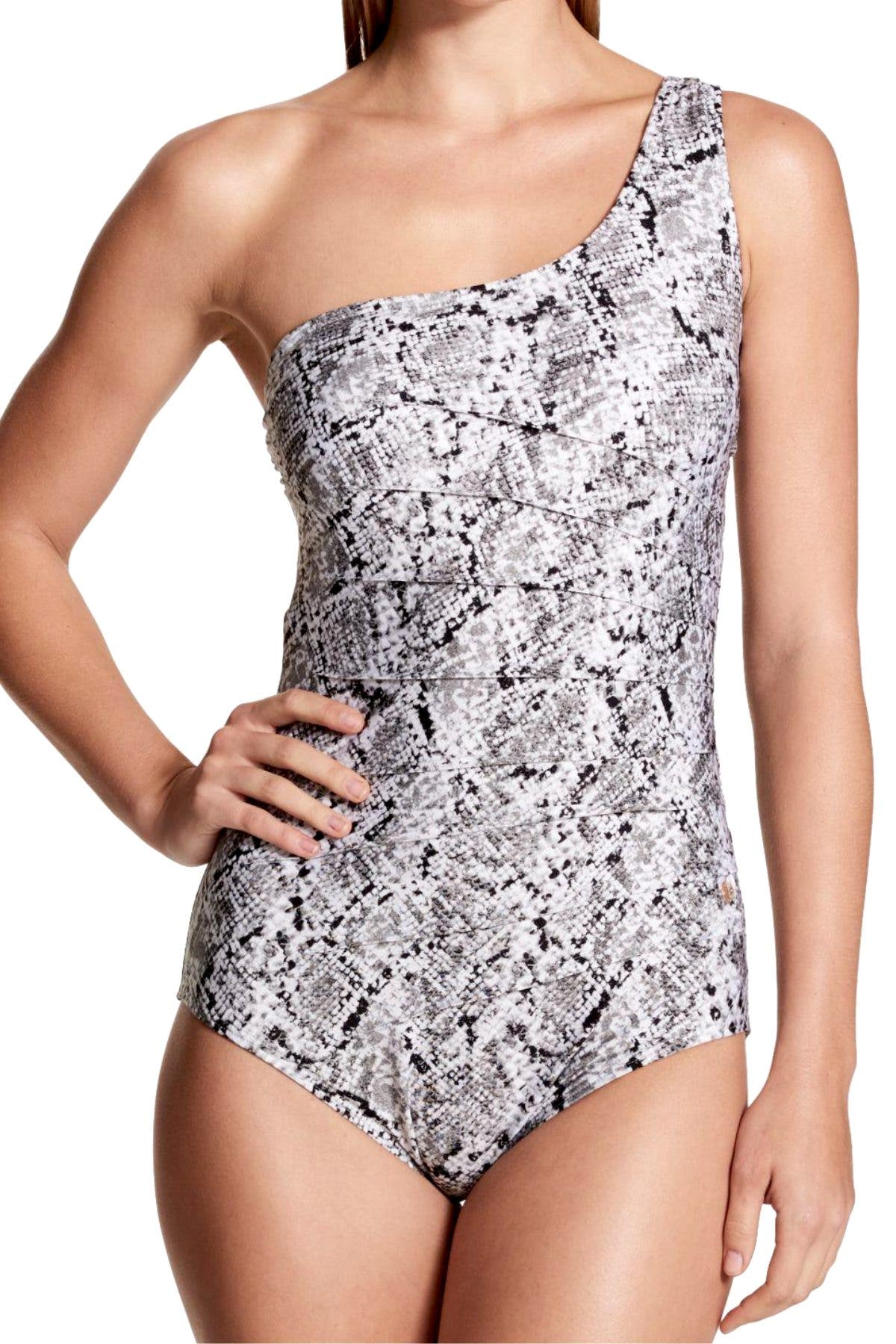 Calvin Klein Viper-Printed Starburst One-Shoulder One-Piece Swimsuit