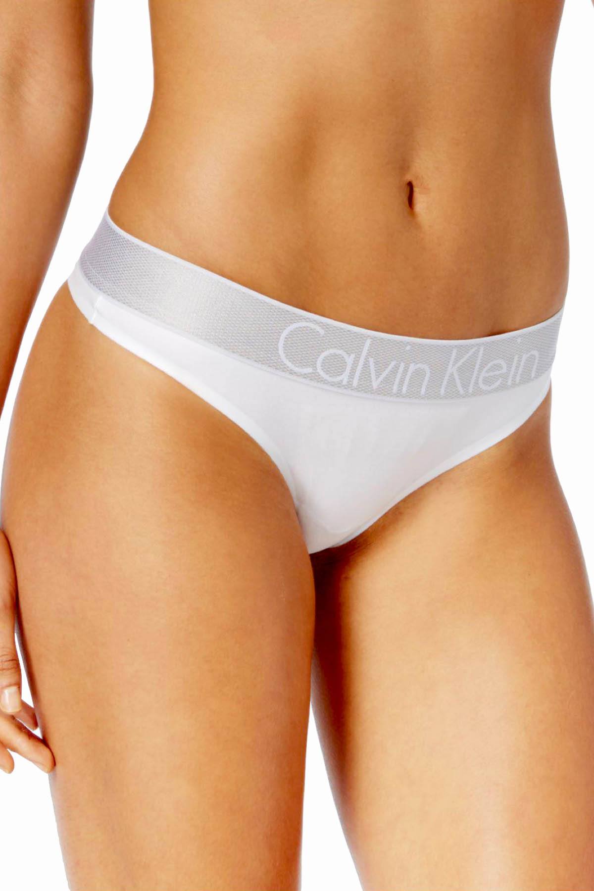 Calvin Klein White Logo Stretch Thong