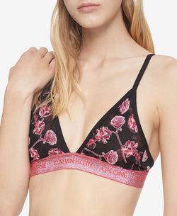 Calvin Klein Wo Ck One Unlined Rose-print Triangle Bralette Qf6690 Black thumbnail 2