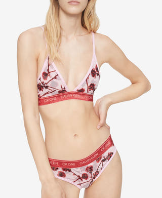 Calvin Klein Wo Ck One Unlined Rose-print Triangle Bralette Qf6690 Pale Orchid