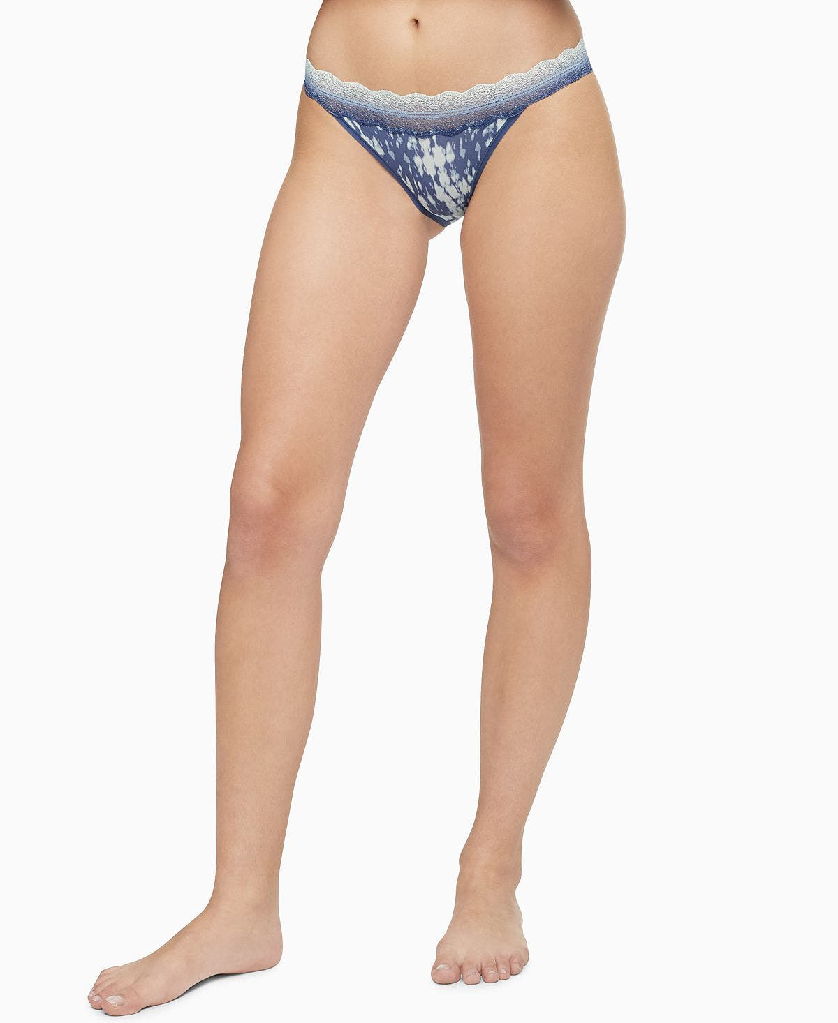 Calvin Klein Wo Lace-trim Bikini Underwear Qd3838 Indio Print_seashore Blue