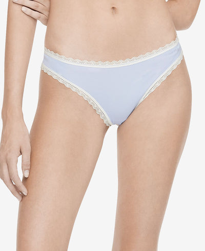 Calvin Klein Wo Lace-trim Thong Underwear Qd3705 Prepster Blue