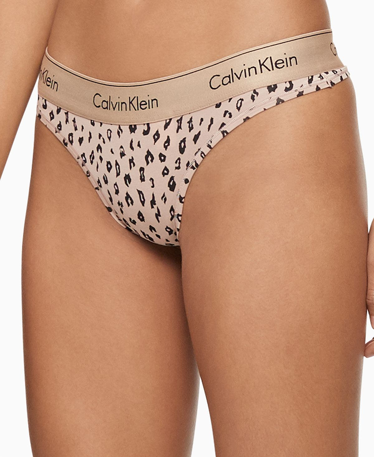 Calvin Klein Wo Modern Cotton Thong Underwear F3786 Savannah Cheetah_honey Almond