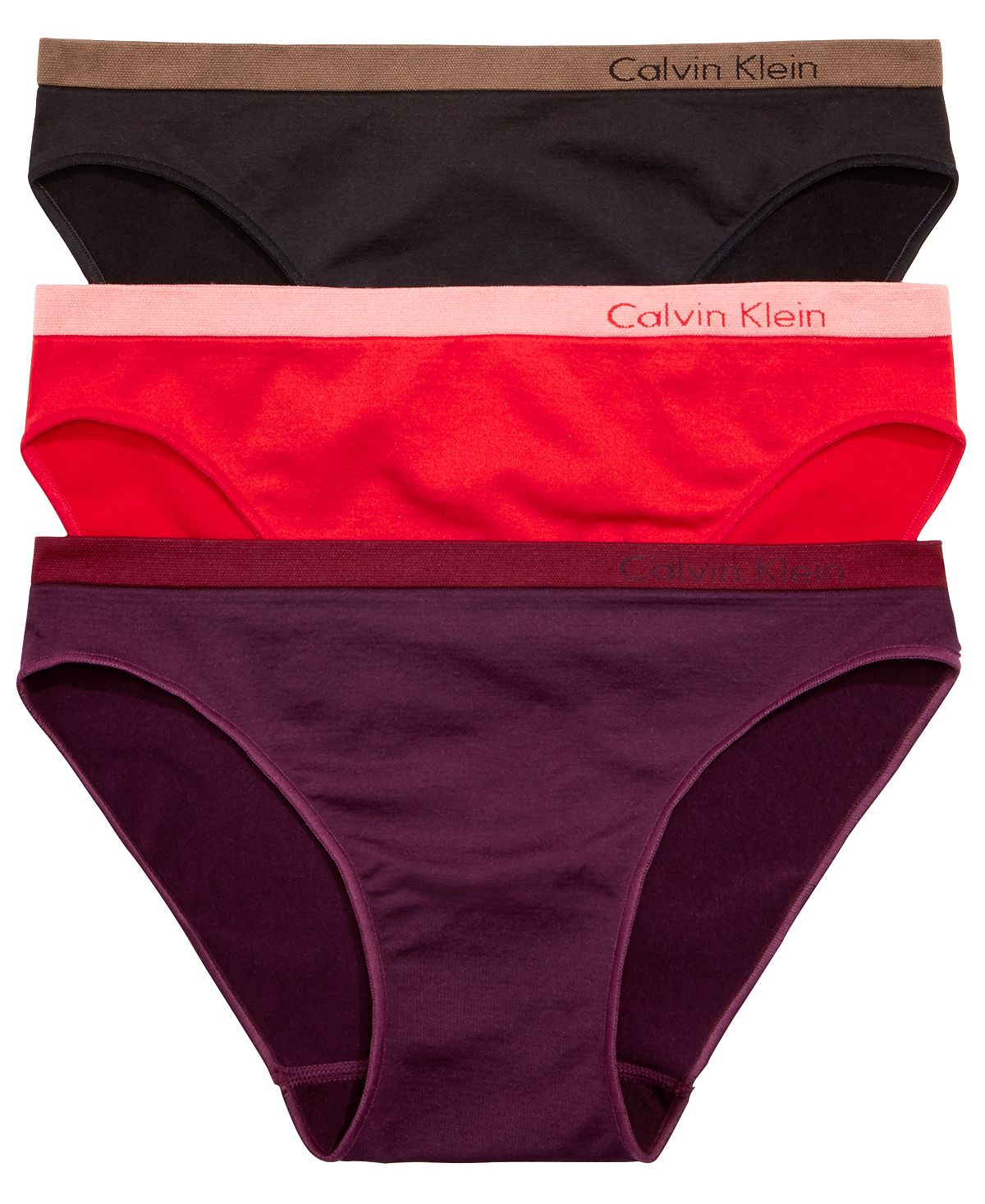 Calvin Klein Wo Seamless 3-pack Bikini Underwear Qd3564 Tolerance/manic Red/black