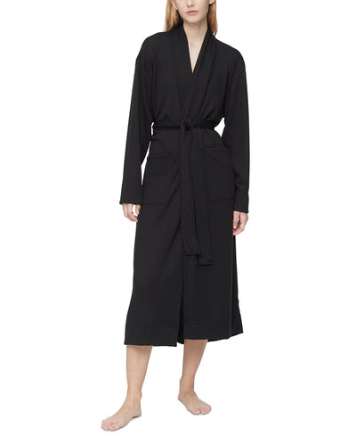 Calvin Klein Wo Wide-ribbed Knit Ease Wrap Robe Black