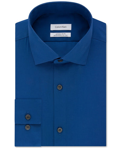 Calvin Klein X Steel Extra-slim Fit Non-iron Performance Herringbone Dress Shirt Ultra Blue