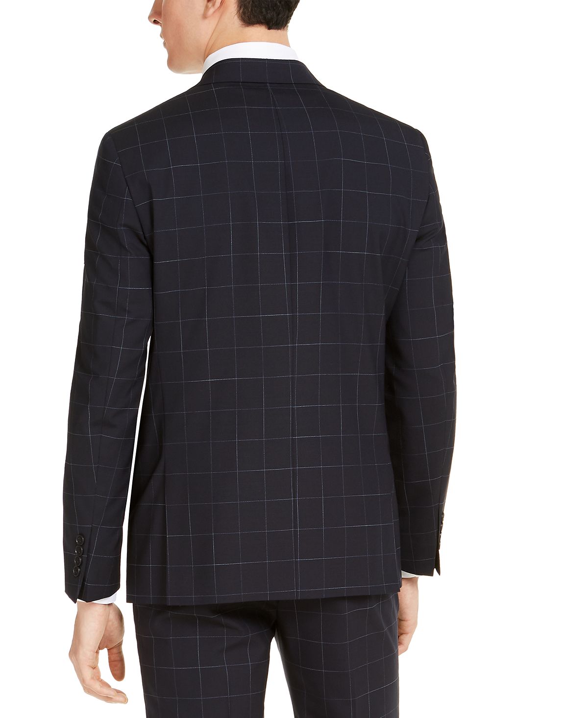 Calvin Klein X-fit Extra-slim Fit Infinite Stretch Navy Blue Windowpane Wool Suit Jacket Navy