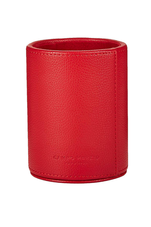 Campo Marzio Cherry-Red Round Pebbled-Faux-Leather Pen Holder