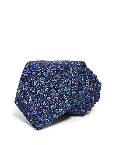 Canali Scattered Flowers Silk Classic Necktie Navy