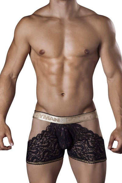 Candyman Black Lace Romantic Cut-Out Boxer Brief