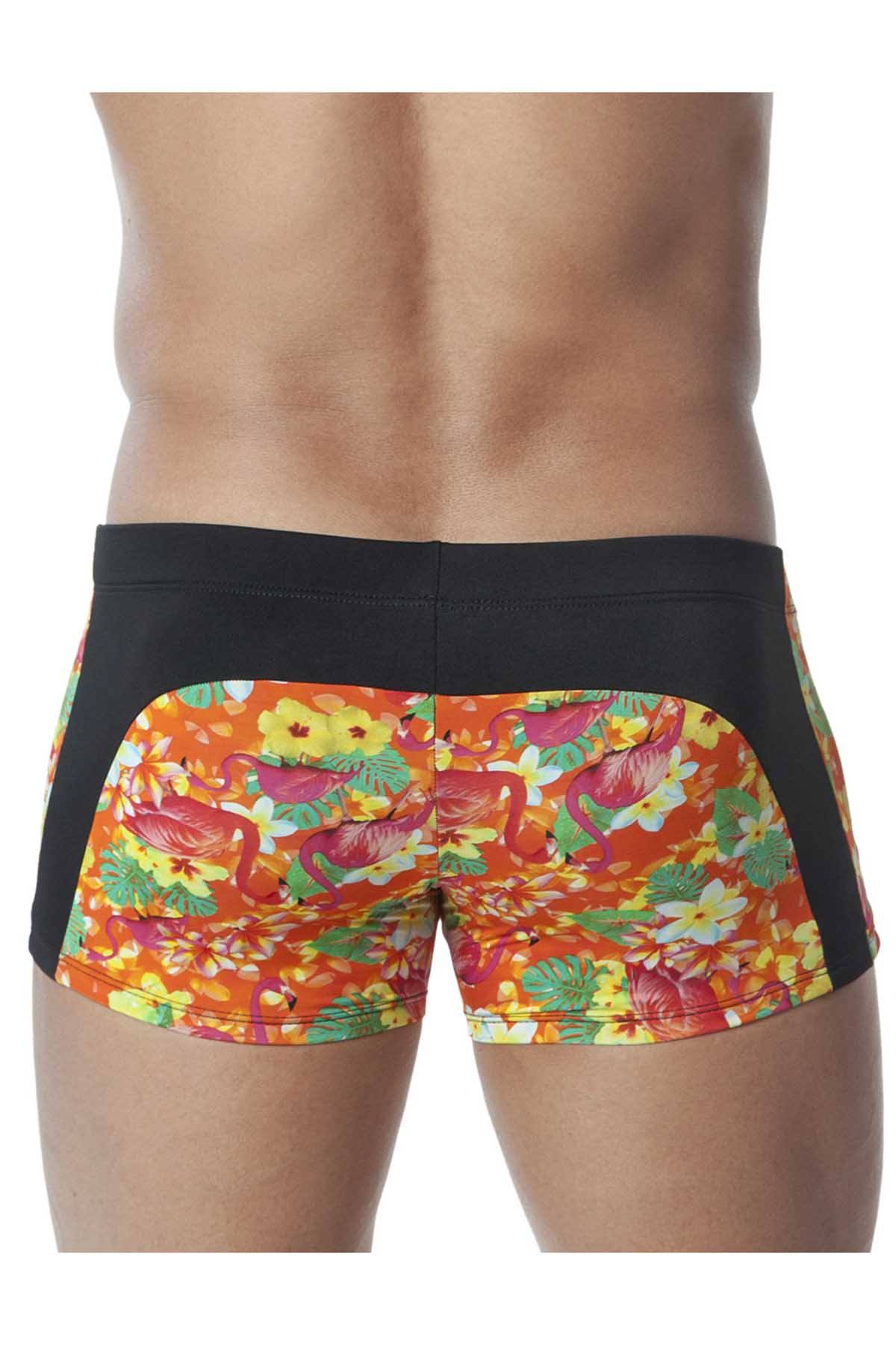 Candyman Black/Tropical-Flowers Color-Block Swim Trunk