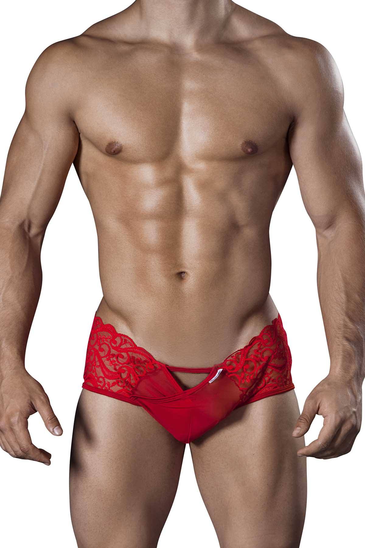Candyman Red Lace/Mesh X-Back Jock-Thong