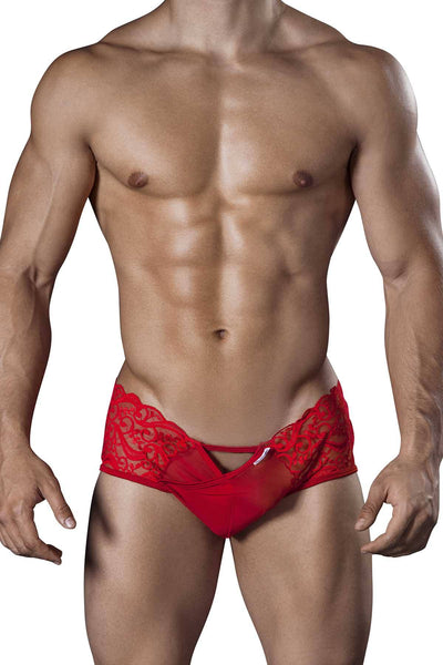 Candyman Red Lace/Mesh X-Back Jock-Thong