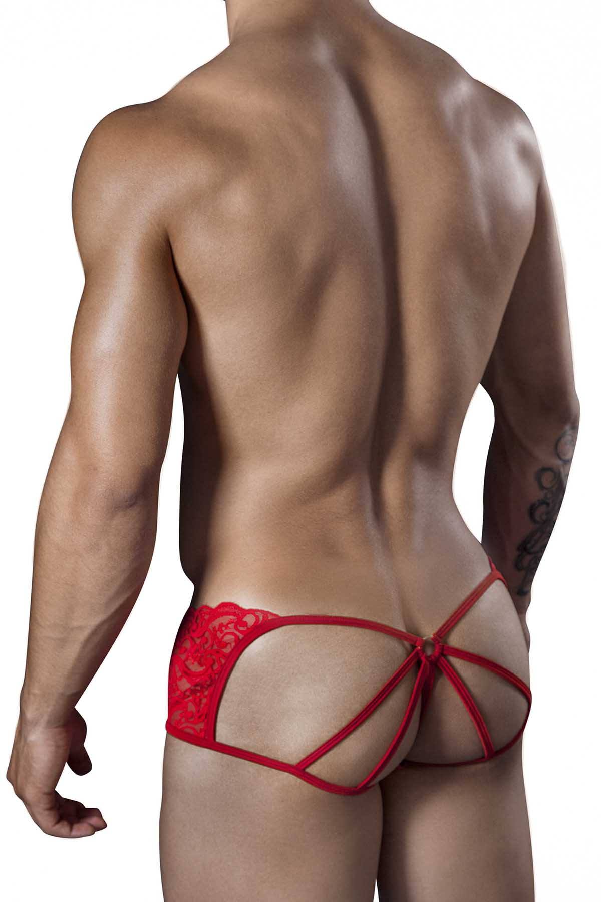 Candyman Red Lace/Mesh X-Back Jock-Thong