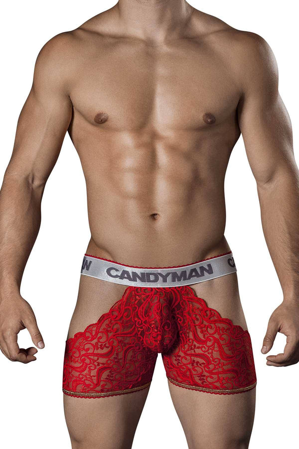 Candyman Red Lace Romantic Cut-Out Boxer Brief