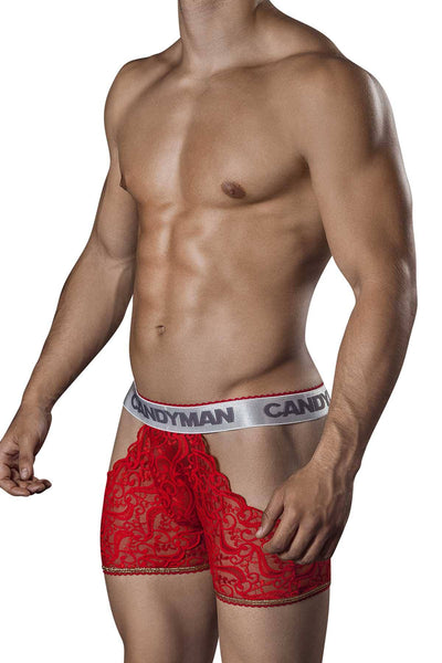 Candyman Red Lace Romantic Cut-Out Boxer Brief