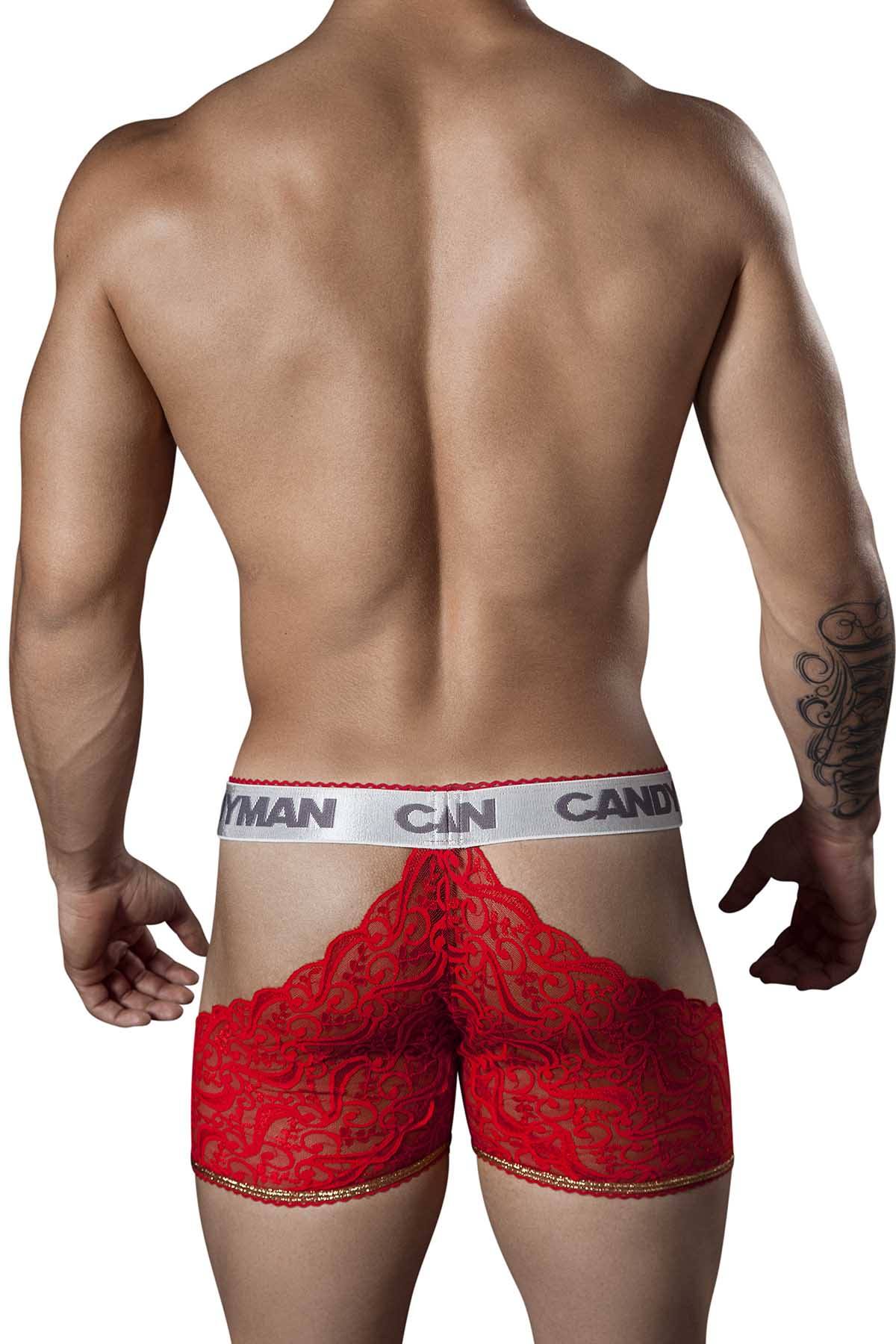 Candyman Red Lace Romantic Cut-Out Boxer Brief