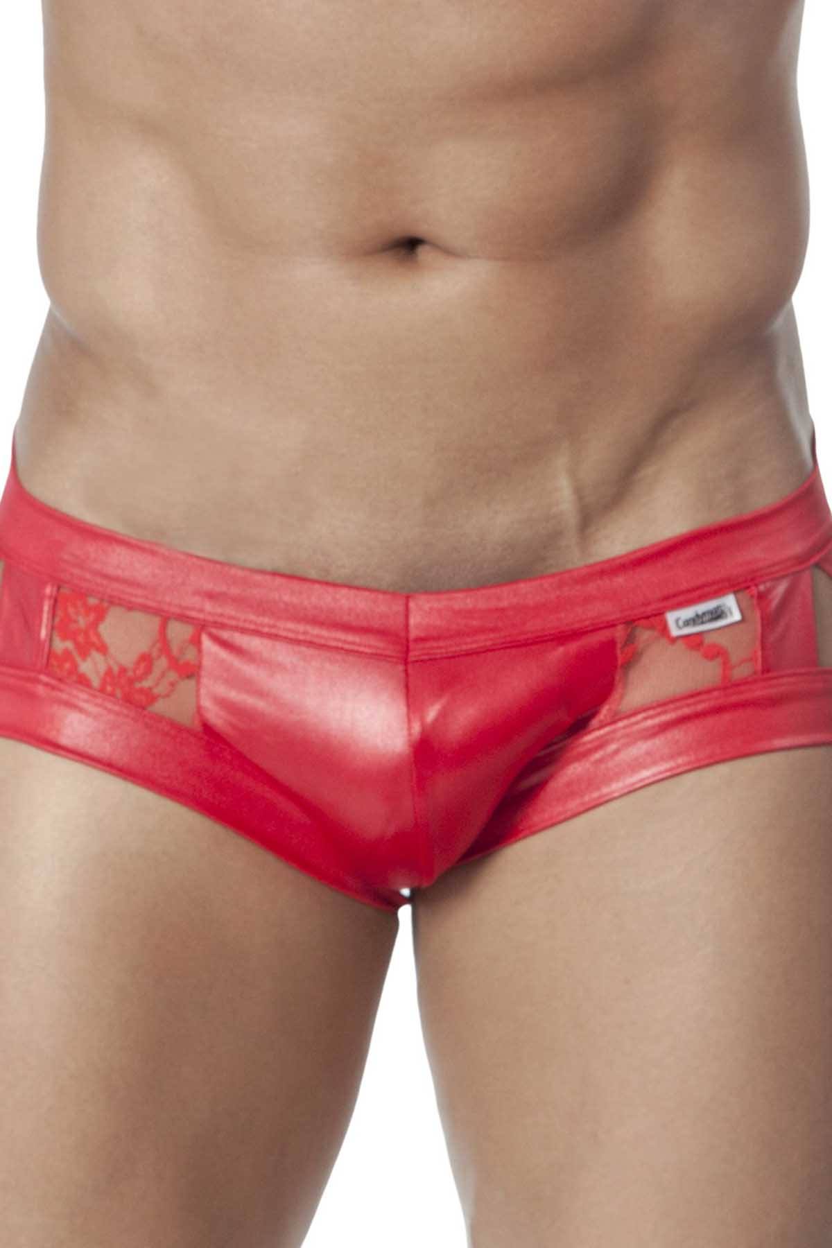Candyman Red Lace/Wet-Look Cut-Out Brief