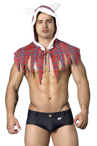 Candyman Red-Plaid Cape & Blue-Denim Brief Sexy Sheep Costume