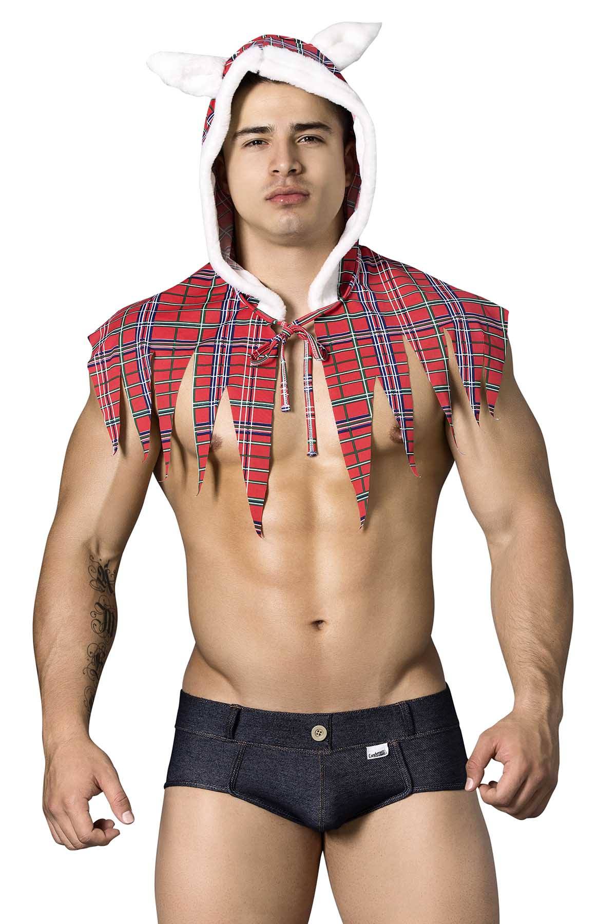 Candyman Red-Plaid Cape & Blue-Denim Brief Sexy Sheep Costume