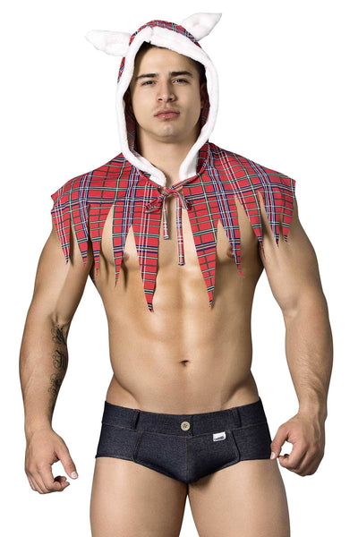 Candyman Red-Plaid Cape & Blue-Denim Brief Sexy Sheep Costume