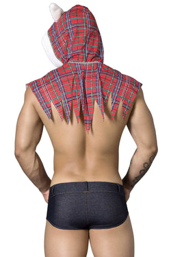 Candyman Red-Plaid Cape & Blue-Denim Brief Sexy Sheep Costume thumbnail 2