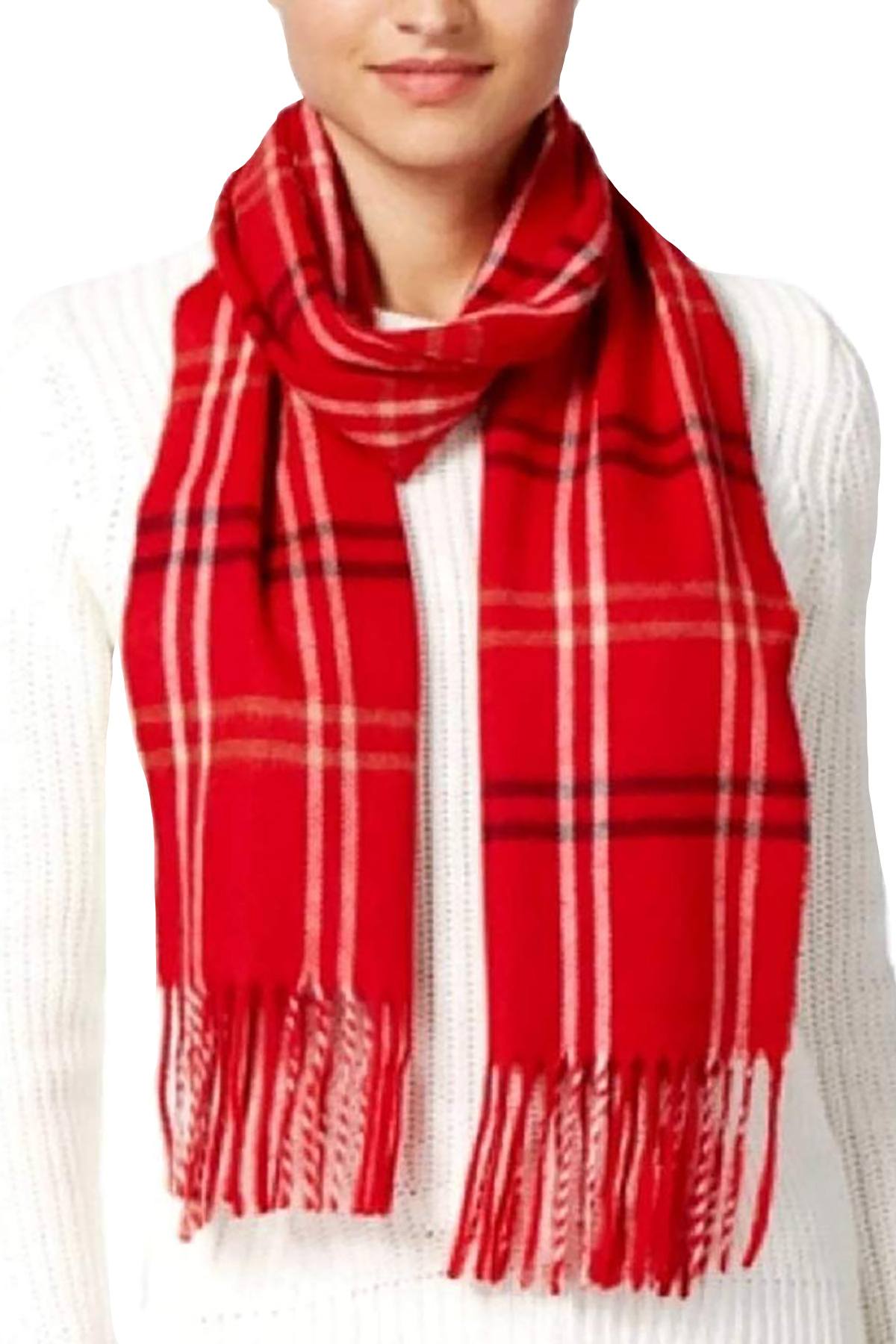 Cejon Red Grid-Pattern Woven Scarf