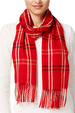 Cejon Red Grid-Pattern Woven Scarf thumbnail 1
