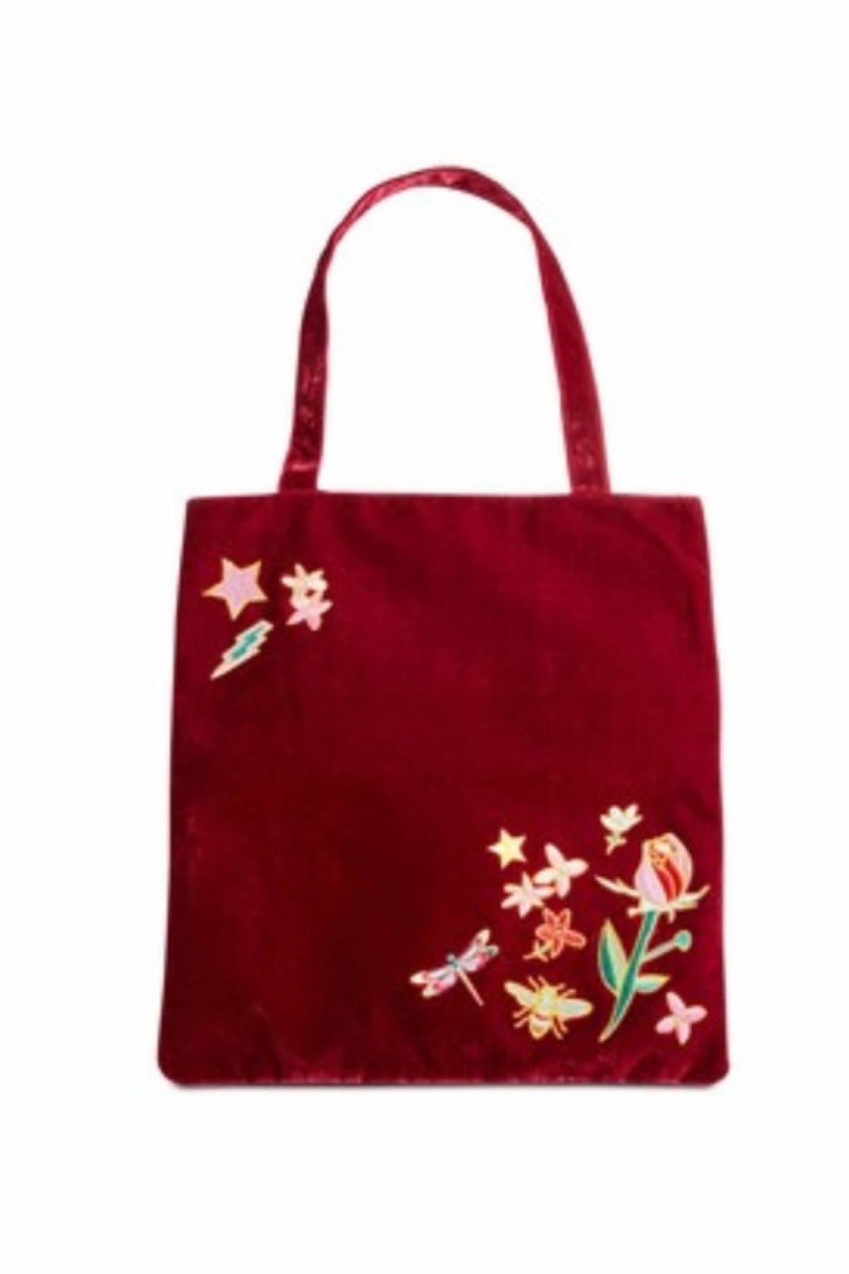 Celebrate Shop Burgundy Embroidered Velvet Tote