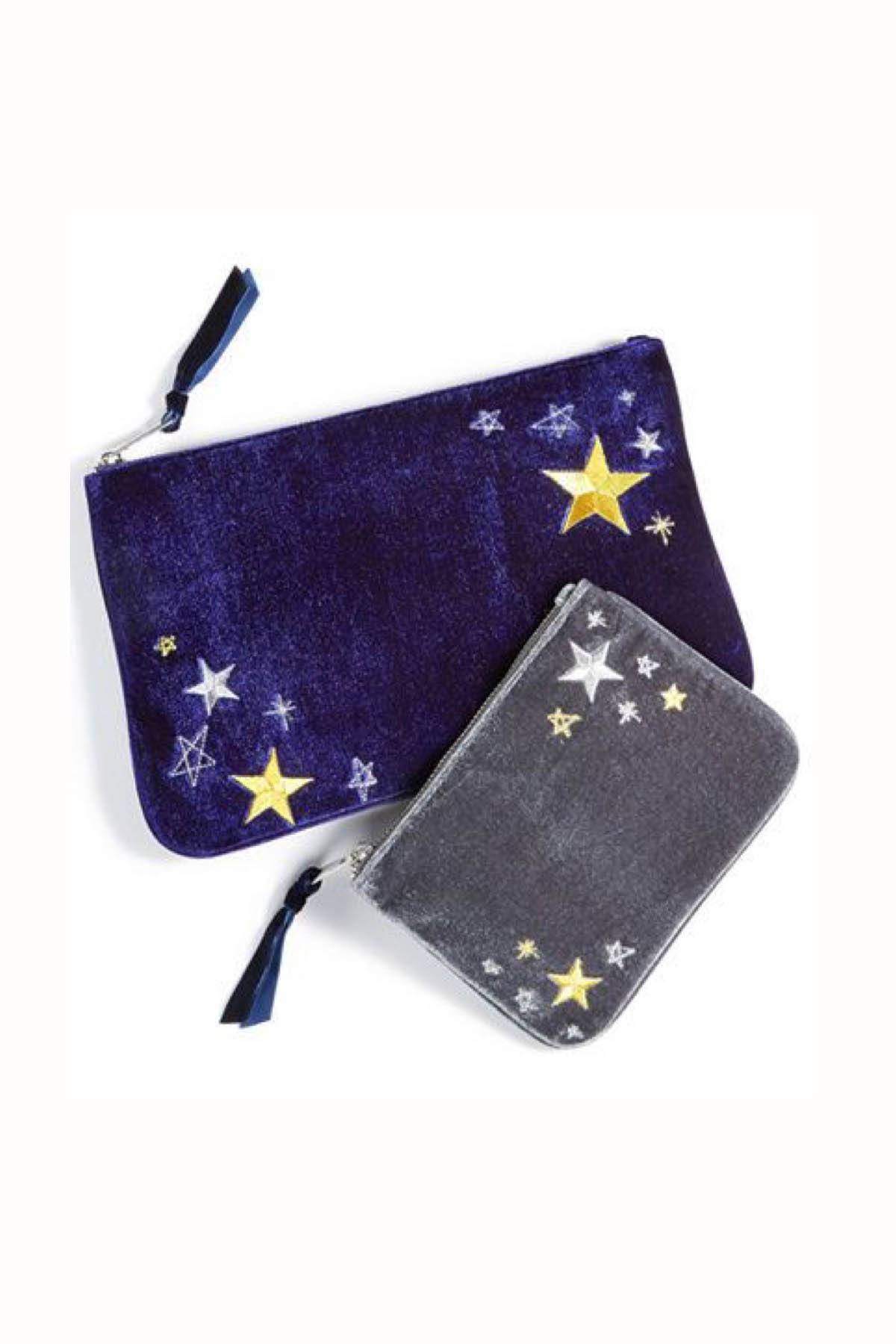 Celebrate Shop Navy/Silver Embroidered Velvet Cosmetic Pouch 2-Pack