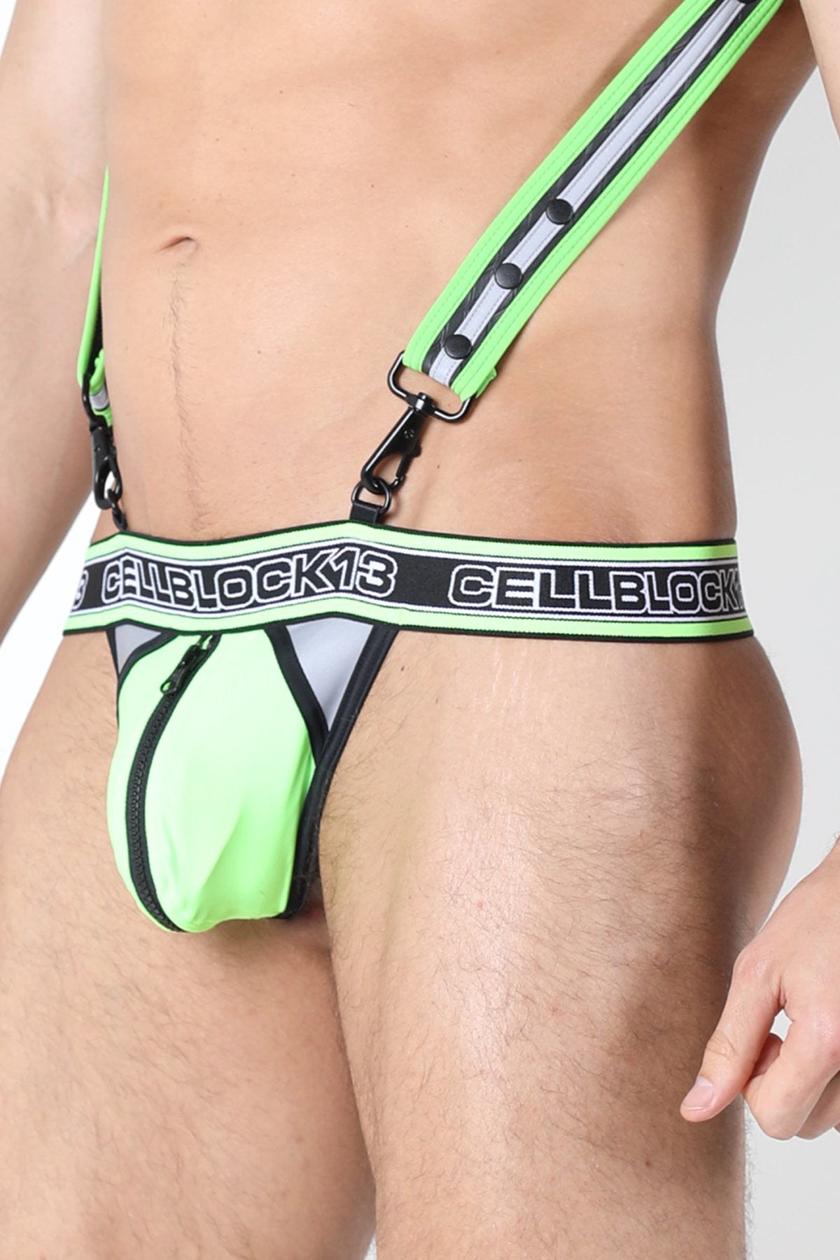 CellBlock 13 Green Rogue X Reflective Zipper Thong