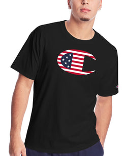 Champion American Flag Logo T-shirt Black thumbnail 1