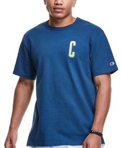 Champion Ombr Tufted-chenille Logo Appliqu T-shirt Jetson Blue thumbnail 1