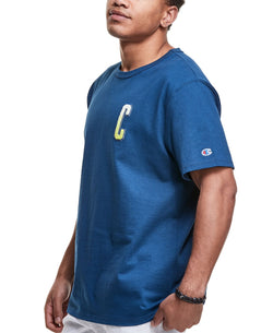 Champion Ombr Tufted-chenille Logo Appliqu T-shirt Jetson Blue thumbnail 3