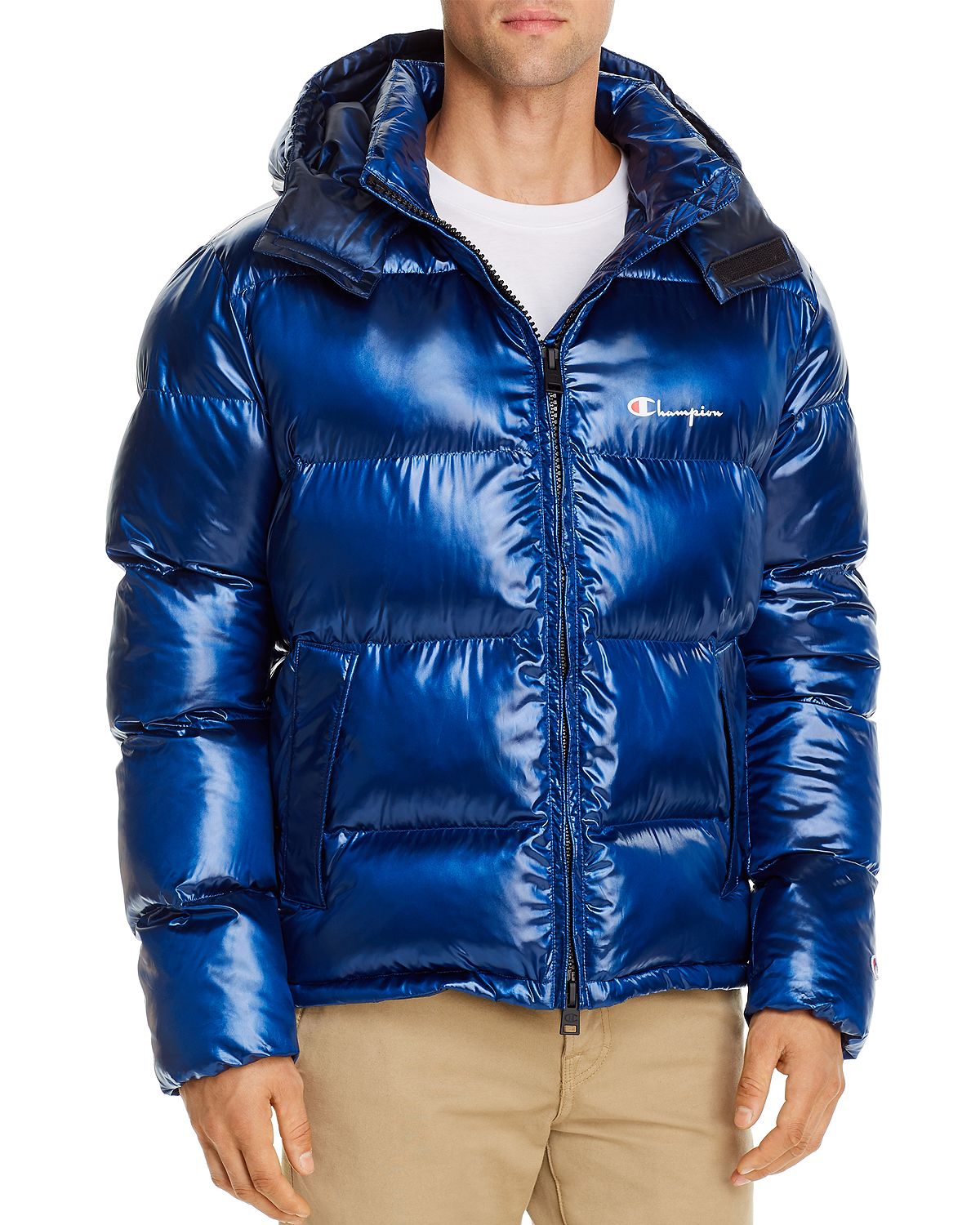 Champion Reverse Weave Hooded Puffer Jacket Blue Jay