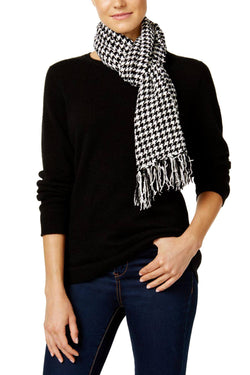 Charter Club Black Houndstooth Chenille Woven Scarf thumbnail 2