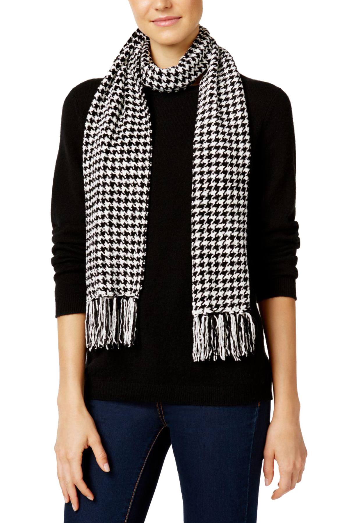 Charter Club Black Houndstooth Chenille Woven Scarf