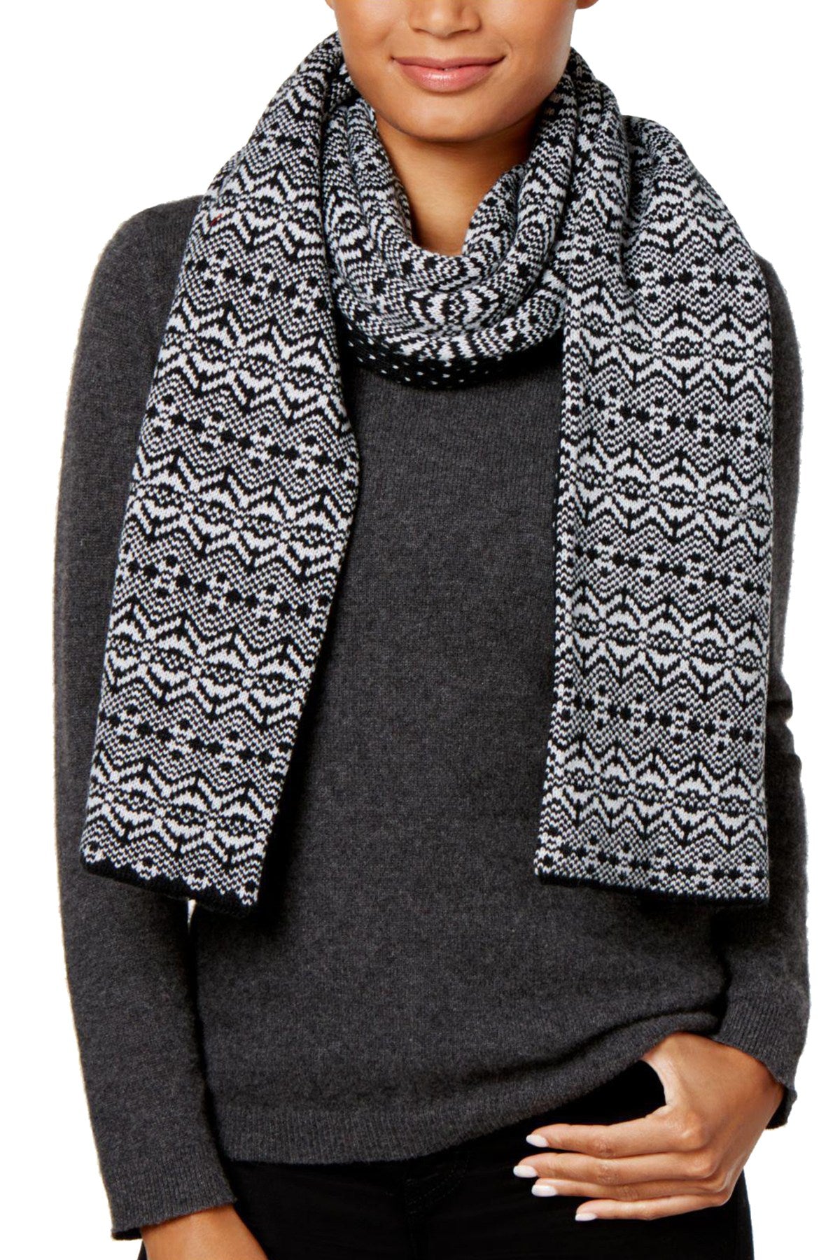 Charter Club Black Reversible Fair-Isle Muffler Scarf