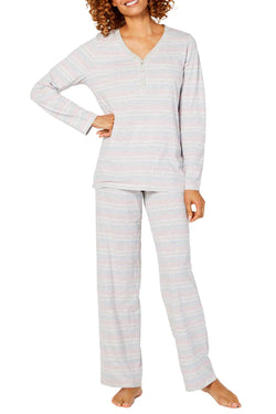 Charter Club Cotton Henley Pajama Set in Variegated Stripe thumbnail 1