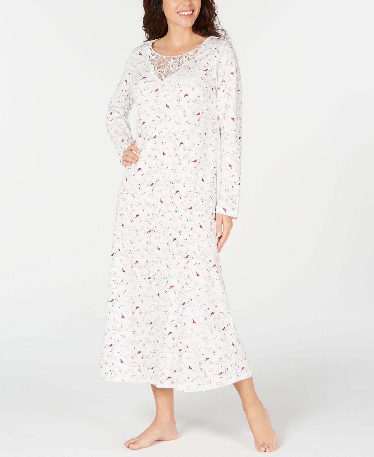 Charter Club Cotton Lace-trim Printed Nightgown Cardinal