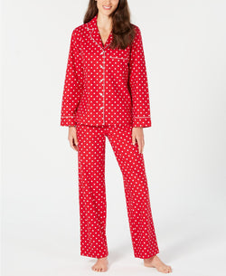 Charter Club Cotton Printed Flannel Pajama Set in Candy Red Dot thumbnail 2