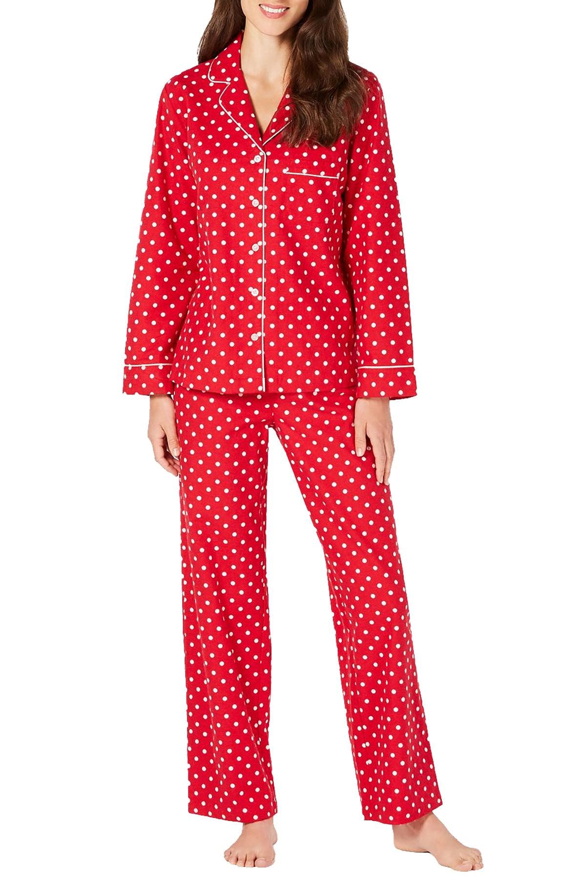 Charter Club Cotton Printed Flannel Pajama Set in Candy Red Dot