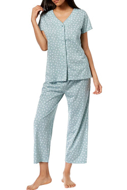 Charter Club Cotton Printed Pajama Set in Green Ditzy Branch thumbnail 1