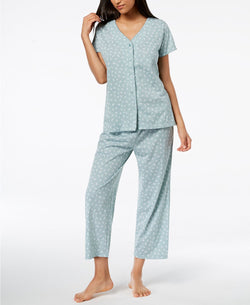 Charter Club Cotton Printed Pajama Set in Green Ditzy Branch thumbnail 2